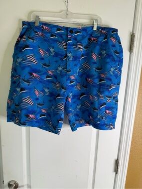 Reel Legends Patriotic Sailfish American Flag Swim Cargo Shorts. Size XL
